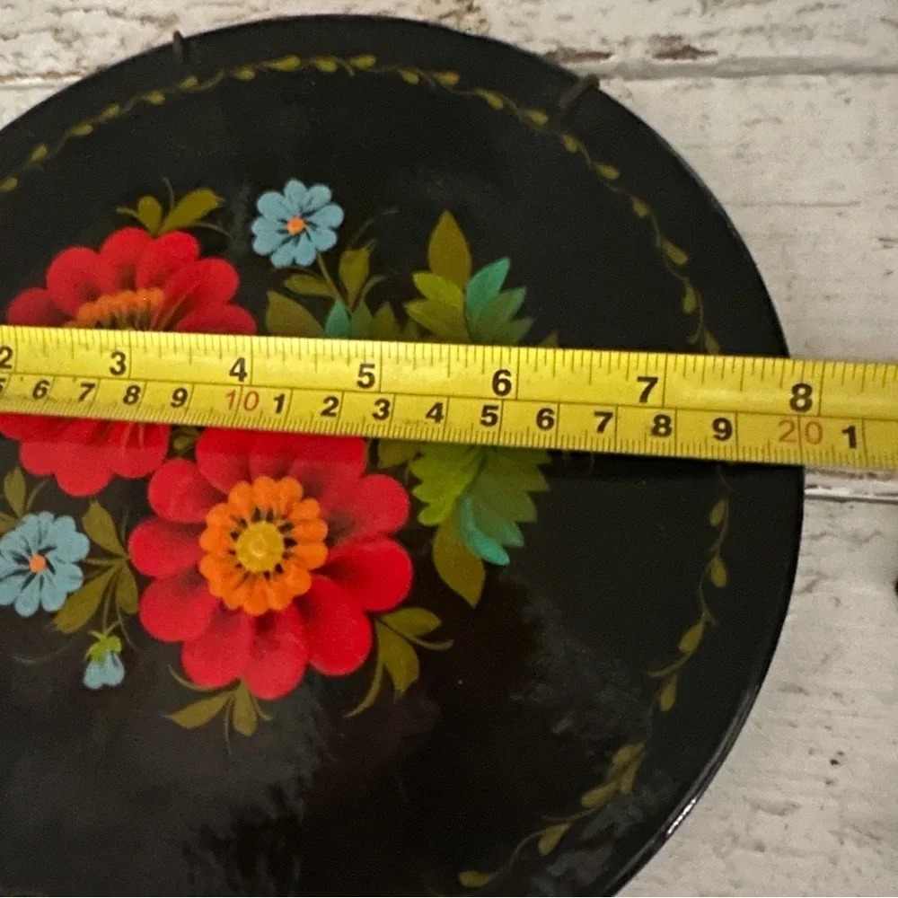Vintage Antique 1950’s Russian Folk Art Carved Painted Wood Flowers Decor Plate
